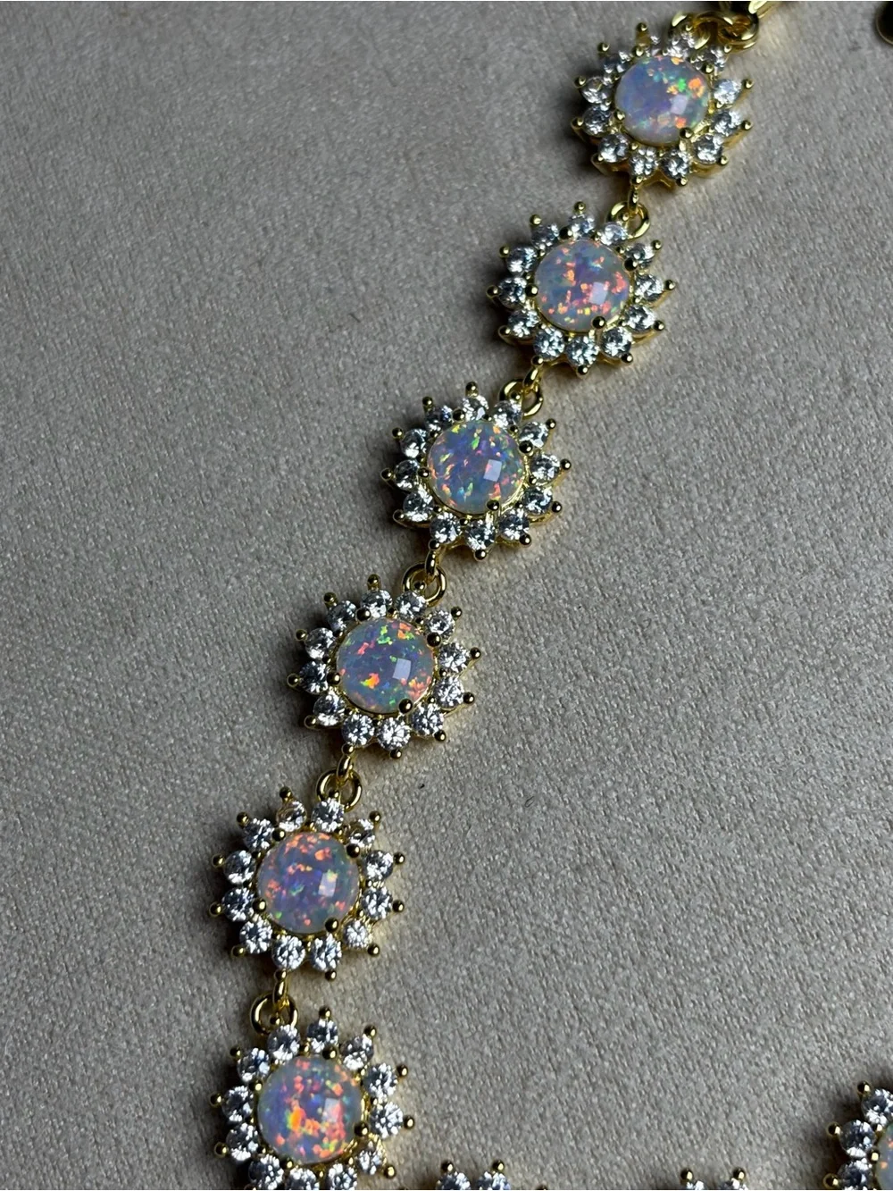 Gold-Tone Opal Halo Bracelet in White Opal